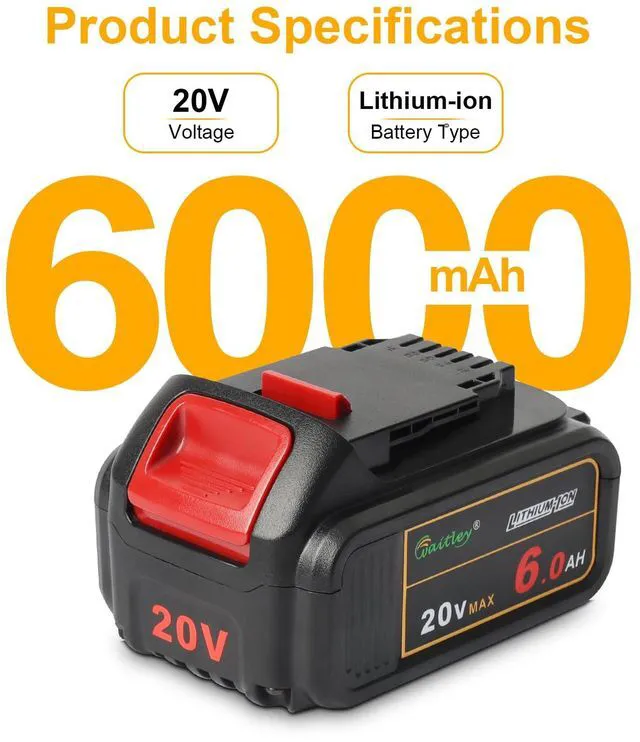 Alt view image 3 of 7 - 2 Pack 20V 6.0Ah Replacement Battery Compatible with Dewalt Tool Lithium-Ion Battery Compatible With DCB200 DCD DCF DCG Series Cordless Power Tools Not Made in Dewalt