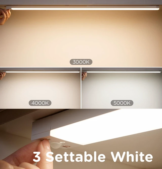 Alt view image 2 of 7 - Under Cabinet Lighting Plug in, AC120V LED Motion Sensor Light Indoor 3000K/4000K/5000K, Super Bright, Linkable Under Counter Light for Kitchen,Closet,Shelf,Aluminum (16inch,White,1Pack)