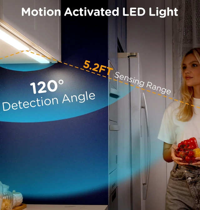 Alt view image 3 of 7 - Under Cabinet Lighting Plug in, AC120V LED Motion Sensor Light Indoor 3000K/4000K/5000K, Super Bright, Linkable Under Counter Light for Kitchen,Closet,Shelf,Aluminum (16inch,White,1Pack)