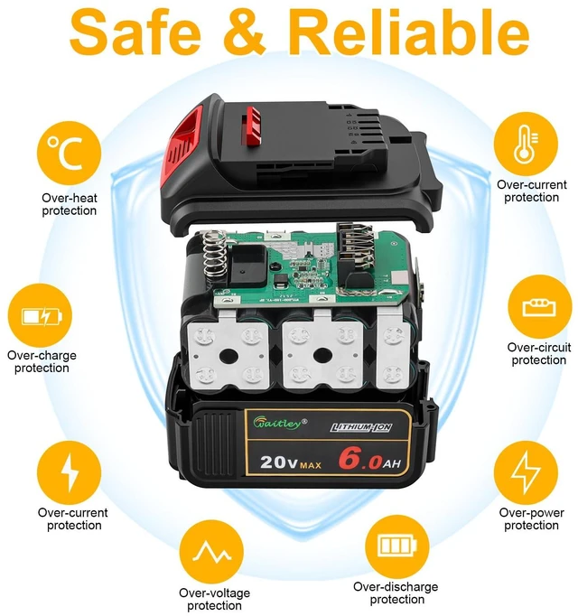 Alt view image 5 of 7 - 2 Pack 20V 6.0Ah Replacement Battery Compatible with Dewalt Tool Lithium-Ion Battery Compatible With DCB200 DCD DCF DCG Series Cordless Power Tools Not Made in Dewalt