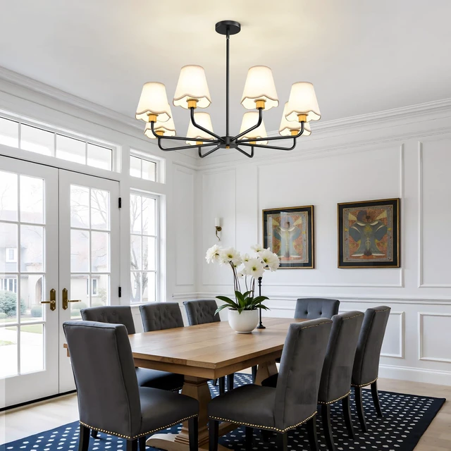 Alt view image 2 of 7 - Modern Black and Gold Chandelier 8-Light Farmhouse Chandelier for Dining Room Industrial Dining Kitchen Light Fixture Over Table Ceiling Chandelier for Bedroom Living Room Foyer Entryway