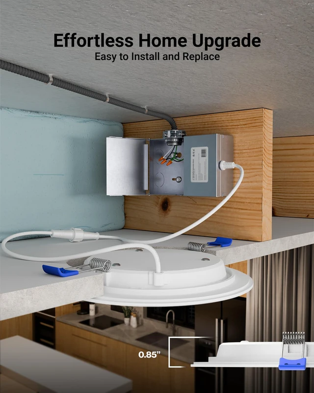 Alt view image 4 of 7 - 24 Pack 6 Inch Canless LED Ultra-Slim Recessed Light, 14W-100W 1200LM, 5000K Daylight, Dimmable, with Junction Box, Wafer Thin Canless Recessed Downlights for Low Ceilings Indoors
