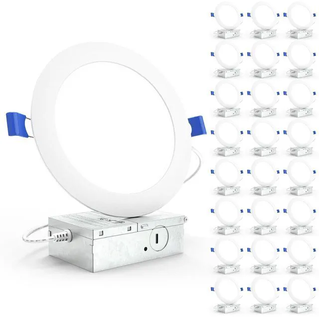 Main image of 24 Pack 6 Inch Canless LED Ultra-Slim Recessed Light, 14W-100W 1200LM, 6000K Daylight DLX, Dimmable, with Junction Box, Wafer Thin Canless Recessed Downlights for Low Ceilings Indoors