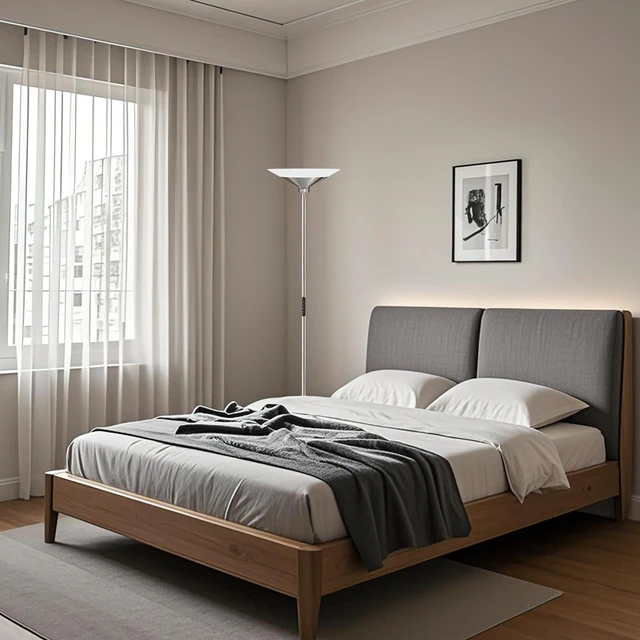 Alt view image 5 of 7 - Metallic Silver Torchiere Floor Lamp - 30W Dimmable LED Standing Lamp with Remote/Button Control, 1800Lm, 3000-6500K, 72in Tall Bright Pole Light for Living Room Bedroom Office Corner