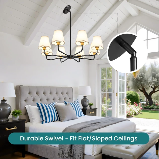 Alt view image 3 of 7 - Modern Black and Gold Chandelier 8-Light Farmhouse Chandelier for Dining Room Industrial Dining Kitchen Light Fixture Over Table Ceiling Chandelier for Bedroom Living Room Foyer Entryway