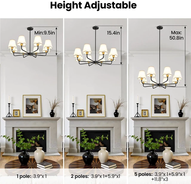 Alt view image 4 of 7 - Modern Black and Gold Chandelier 8-Light Farmhouse Chandelier for Dining Room Industrial Dining Kitchen Light Fixture Over Table Ceiling Chandelier for Bedroom Living Room Foyer Entryway