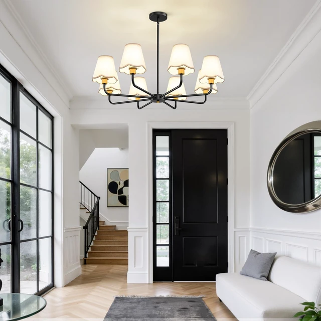 Alt view image 7 of 7 - Modern Black and Gold Chandelier 8-Light Farmhouse Chandelier for Dining Room Industrial Dining Kitchen Light Fixture Over Table Ceiling Chandelier for Bedroom Living Room Foyer Entryway
