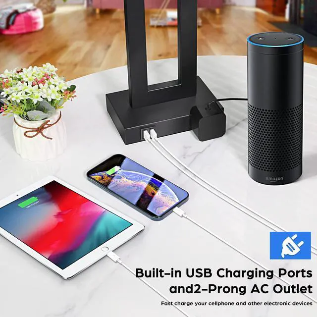Alt view image 5 of 7 - 22" Table Lamp Set of 2, Modern Touch Control Lamp with 2 USB Ports 3 Way Dimmable, White Fabric Shade, E26 Base, Desk Lamp for Living Room, Bedroom, 2 Bulbs Included