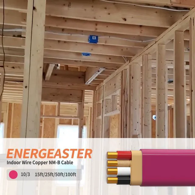 Alt view image 2 of 7 - Solid Indoor 10/3 NM-B Copper Cable with Ground 25FT, Pink 25FT NMB Cable 10 Gauge Wire 3 Conductors 600V Bare Copper Non-Metallic Sheathed Solid Indoor Residential Wire, UL Listed