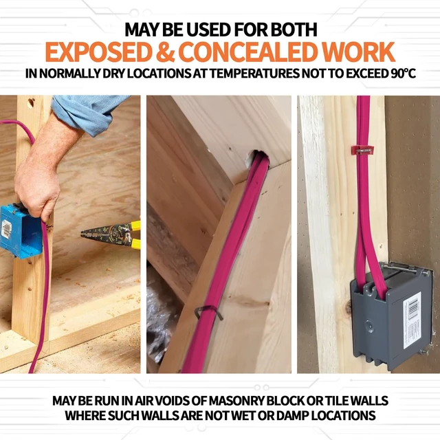 Alt view image 7 of 7 - Solid Indoor 10/3 NM-B Copper Cable with Ground 25FT, Pink 25FT NMB Cable 10 Gauge Wire 3 Conductors 600V Bare Copper Non-Metallic Sheathed Solid Indoor Residential Wire, UL Listed