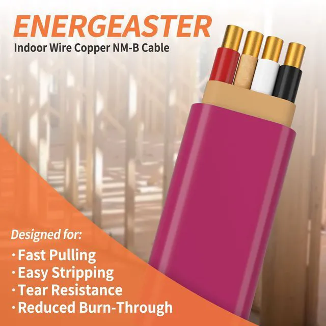 Alt view image 3 of 7 - Solid Indoor 10/3 NM-B Copper Cable with Ground 25FT, Pink 25FT NMB Cable 10 Gauge Wire 3 Conductors 600V Bare Copper Non-Metallic Sheathed Solid Indoor Residential Wire, UL Listed