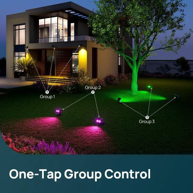Alt view image 7 of 7 - Smart Solar Spot Lights Outdoor SL5C, IP67 Waterproof Solar Lights APP/ Voice Control, Cool/Warm White/Color Changing Solar Spotlight Outdoor for Yard, Lanscape, Garden, Pathway(4 Pack)