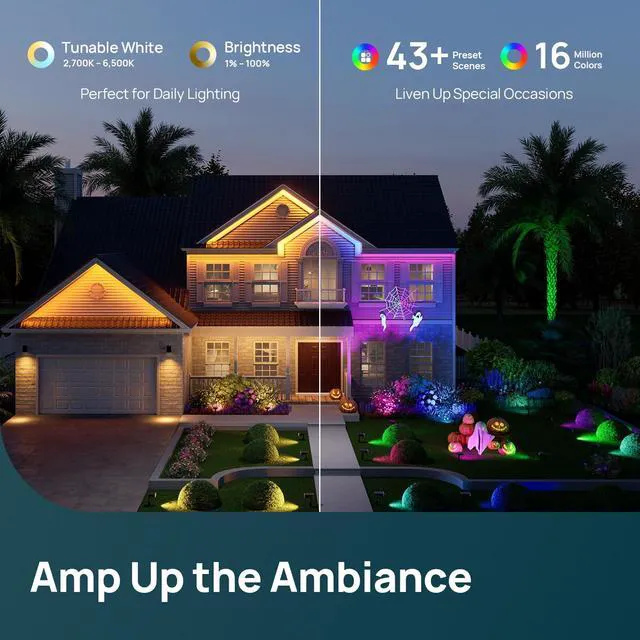 Alt view image 5 of 7 - Smart Solar Spot Lights Outdoor SL5C, IP67 Waterproof Solar Lights APP/ Voice Control, Cool/Warm White/Color Changing Solar Spotlight Outdoor for Yard, Lanscape, Garden, Pathway(4 Pack)