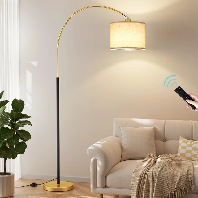 Main image of Dimmable Arc Floor Lamp with Remote, Color Temperatures and Brightness Adjustable, Arched Floor Lamp with Rotating Head, Over Couch Arched Reading Light for Living Room (Black and Gold)