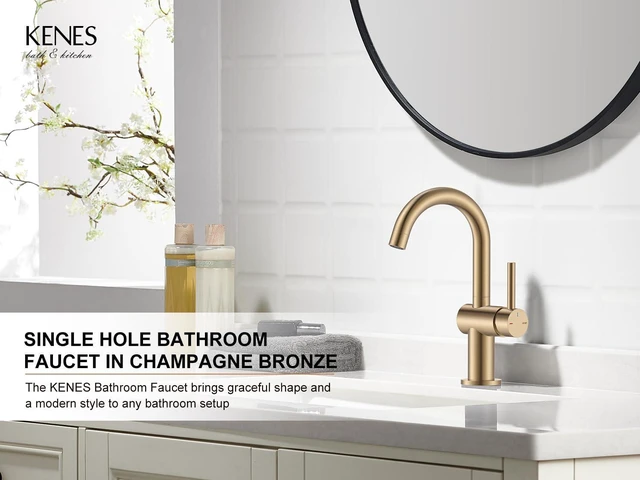 Alt view image 2 of 7 - Champagne Bronze Bathroom Faucet 1 Hole, Single Handle Vanity Faucet Bathroom Sink Faucet with Pop Up Drain & 6 Inch Deck Plate, Lead-Free cUPC & NSF Certified, 1 Handle Faucet for Vanity RV Bar