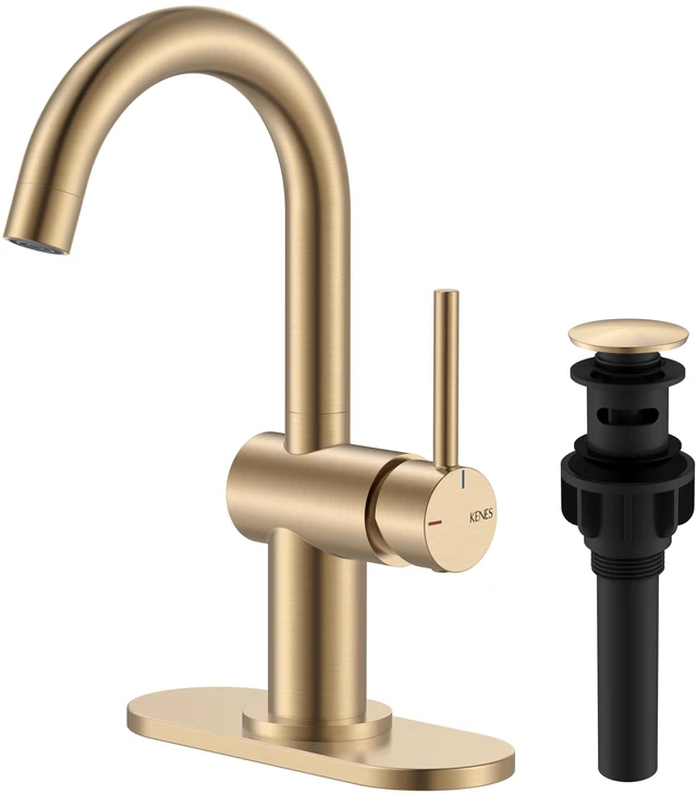 Main image of Champagne Bronze Bathroom Faucet 1 Hole, Single Handle Vanity Faucet Bathroom Sink Faucet with Pop Up Drain & 6 Inch Deck Plate, Lead-Free cUPC & NSF Certified, 1 Handle Faucet for Vanity RV Bar