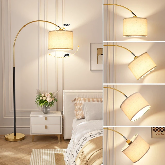 Alt view image 5 of 7 - Dimmable Arc Floor Lamp with Remote, Color Temperatures and Brightness Adjustable, Arched Floor Lamp with Rotating Head, Over Couch Arched Reading Light for Living Room (Black and Gold)