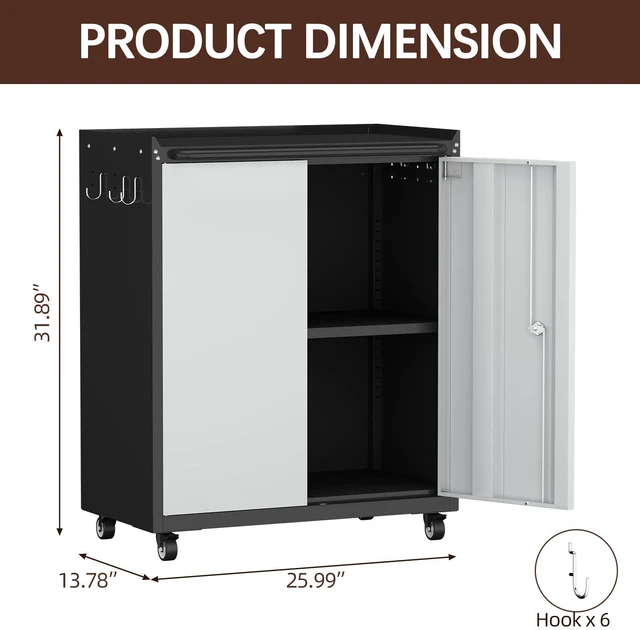 Alt view image 3 of 7 - Metal Tool Chest, Rolling Garage Cabinet with Adjustable Shelves, Metal Locking Cabinet with 2 Keys, Steel Tool Chest on Wheels for Basement, Warehouse, Utility Room, Grey