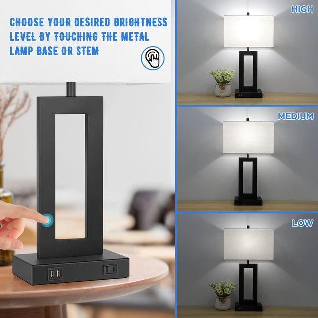 Alt view image 7 of 7 - 22" Table Lamp Set of 2, Modern Touch Control Lamp with 2 USB Ports 3 Way Dimmable, White Fabric Shade, E26 Base, Desk Lamp for Living Room, Bedroom, 2 Bulbs Included