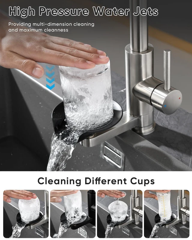 Alt view image 5 of 7 - Pull Down Kitchen Faucet with Cup Washer Brushed Nickel Kitchen Sink Faucet with Deck Plate,Glass Rinser,Single Handle,Single Hole,Lead-Free Stainless Steel