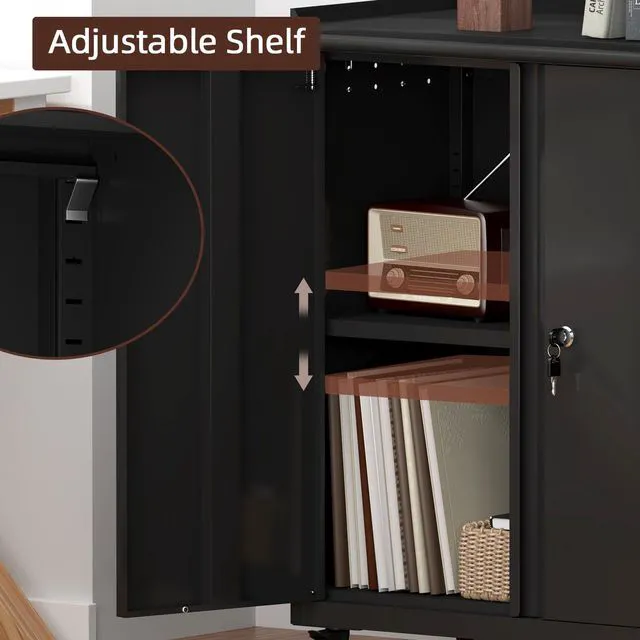 Alt view image 5 of 7 - Metal Cabinet with Wheels, Steel Cabine with Locking Doors, Small Cabinet with Adjustable Shelf, Tool Cabinets for Garage, Suitable for Home Office, Garage, Office