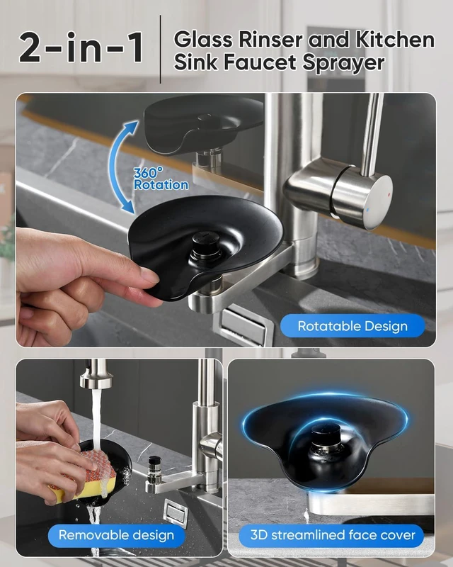 Alt view image 6 of 7 - Pull Down Kitchen Faucet with Cup Washer Brushed Nickel Kitchen Sink Faucet with Deck Plate,Glass Rinser,Single Handle,Single Hole,Lead-Free Stainless Steel