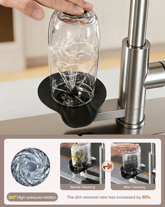 Alt view image 7 of 7 - Pull Down Kitchen Faucet with Cup Washer Brushed Nickel Kitchen Sink Faucet with Deck Plate,Glass Rinser,Single Handle,Single Hole,Lead-Free Stainless Steel