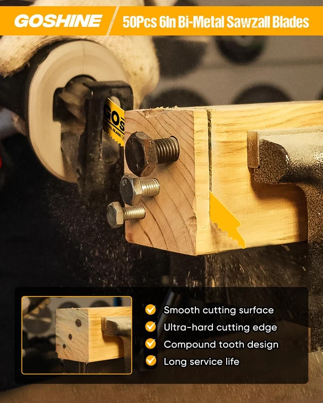 Alt view image 7 of 7 - 50 Pack 6 Inch 6/12TPI Reciprocating Saw Blades,Stud and Nail Saw Blades, 6" High Strength Bi-Metal Saw Saw Blades Wood and Nail-Embedded Wood, Metal,PVC, Pallets etc,with Storage Box