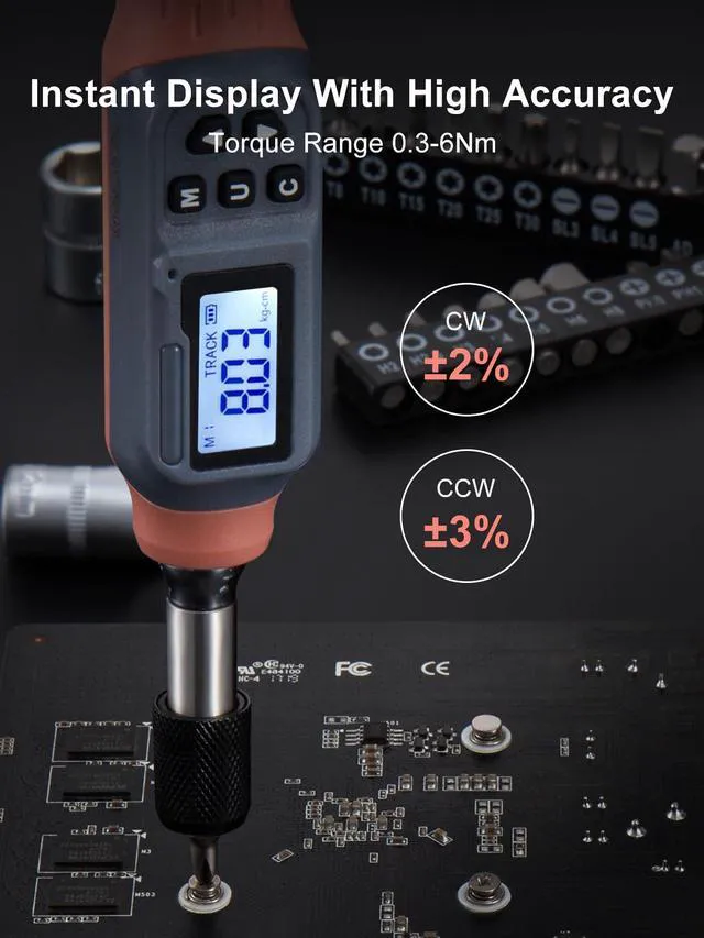 Alt view image 2 of 7 - Digital Torque Screwdriver, 2.66-53.1 In-lbs/0.3-6 Nm, 1/4'' Drive Inch Pound Torque Screwdriver Electrician with Buzzer & LED Indicator, 27 In 1 Torque Wrench Screwdriver Set, Orange