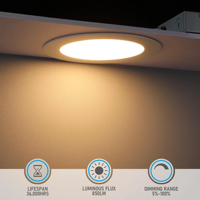 Alt view image 2 of 7 - 12-Pack 6 Inch Ultra-Thin LED Recessed Light, 12W, 2700K Aluminum, 5%-100% Dimmable, ETL & ES, Slim LED Downlight with Junction Box, Soft White