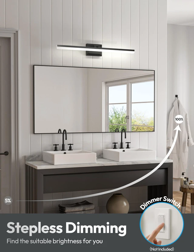 Alt view image 4 of 7 - Modern Bathroom Vanity Light 31.5 inch, 28W Dimmable 5CCT Led Bathroom Light Fixture Over Mirror, Black Bar Vanity Light for Bathrooms Mirror Cabinets Bedroom-ETL Certificated