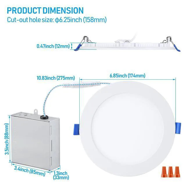 Alt view image 6 of 7 - 12-Pack 6 Inch Ultra-Thin LED Recessed Light, 12W, 2700K Aluminum, 5%-100% Dimmable, ETL & ES, Slim LED Downlight with Junction Box, Soft White