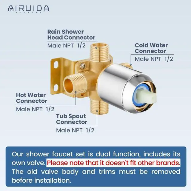 Alt view image 2 of 7 - Shower Faucet Set with Tub Spout,6" Bathtub Faucet-Chrome Polish Male Threads Rough-In Valve,Round Head Shower System,Tub and Shower Kit Set