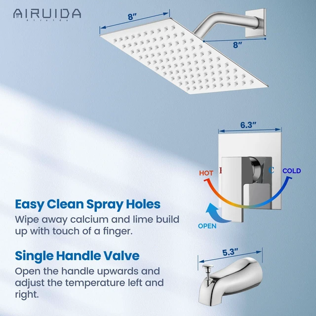 Alt view image 4 of 7 - 8 Inch Shower Faucet Set,Bathtub Faucet Kit,8 Inch-Chrome Polish Shower Tub Faucet Set,Male Threads Rough-In Valve,Square Head Shower System
