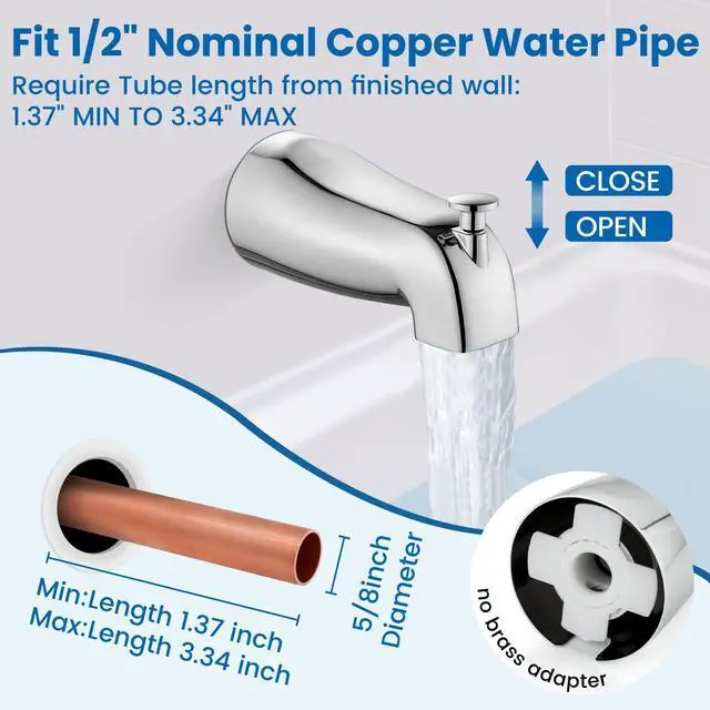 Alt view image 7 of 7 - Shower Faucet Set with Tub Spout,6" Bathtub Faucet-Chrome Polish Male Threads Rough-In Valve,Round Head Shower System,Tub and Shower Kit Set