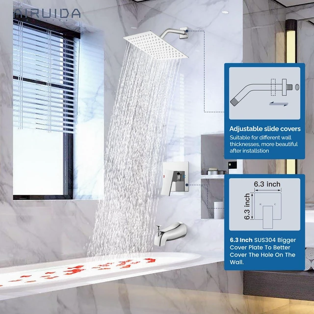 Alt view image 3 of 7 - 8 Inch Shower Faucet Set,Bathtub Faucet Kit,8 Inch-Chrome Polish Shower Tub Faucet Set,Male Threads Rough-In Valve,Square Head Shower System