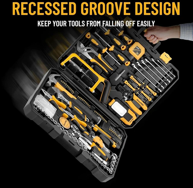 Alt view image 3 of 7 - 218PCS Basic Auto Hand Tool Set Household Repair Tool Box Kit Portable Tool Box, CR-V Steel, Complete Kit, Anti-Drop Slots, Household DIY, Auto Motorcycle, Home Garage For Men & Women