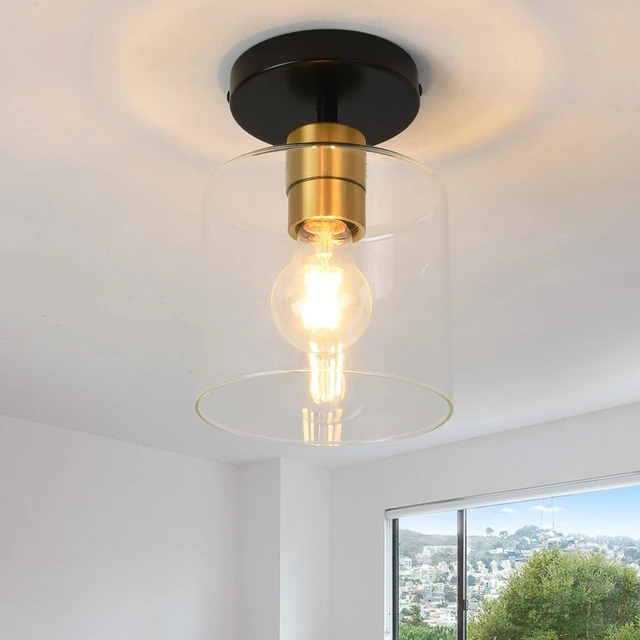 Alt view image 2 of 7 - Black Brass Semi Flush Mount Ceiling Light,Modern Farmhouse Ceiling Light Fixture for Closet Entryway,Hallway Light Fixture 5.9in Clear Glass Shade 2 Pack