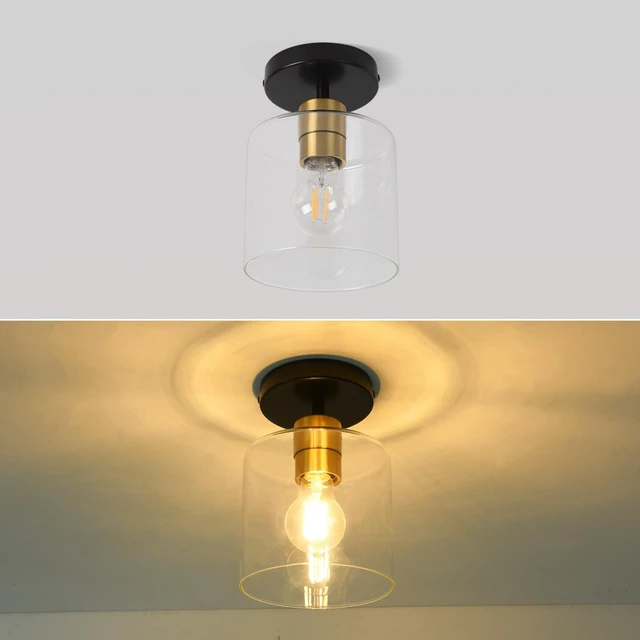 Alt view image 3 of 7 - Black Brass Semi Flush Mount Ceiling Light,Modern Farmhouse Ceiling Light Fixture for Closet Entryway,Hallway Light Fixture 5.9in Clear Glass Shade 2 Pack