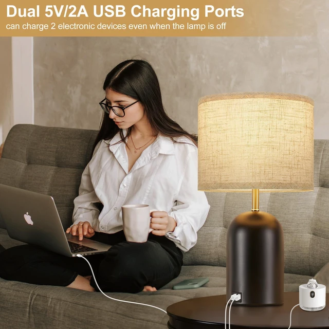 Alt view image 3 of 7 - Touch Control Table Lamps Set of 2, Black Bedside Lamps for Bedroom 18" Modern Dimmable Desk Lamp for Nightstand Living Room Office, with 2 USB Charging Ports, Bulbs Included