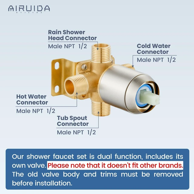 Alt view image 2 of 7 - 6 Inch Shower Faucet Set,Bathtub Faucet Kit,Brushed Nickel Shower Tub Faucet Set,Male Threads Rough-In Valve,Square Head Shower System
