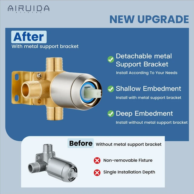 Alt view image 5 of 7 - 6 Inch Shower Faucet Set,Bathtub Faucet Kit,Brushed Nickel Shower Tub Faucet Set,Male Threads Rough-In Valve,Square Head Shower System