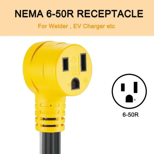 Alt view image 4 of 6 - 10ft 50 Amp Welder Adapter Cord NEMA 14-50P to 6-50R, STW 6 AWG/3C 50 Amp 250 Volts 12500 Watt, Heavy Duty Generator RV to Welder Tesla EV Charger Adapter Cord, ETL Listed
