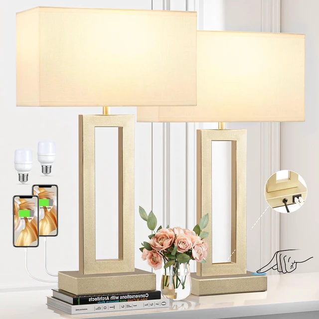 Main image of 22" Tall Touch Lamps for Nightstand with USB C+A, 3 Way Dimmable Gold Lamp 3 Way Dimmable, USB-C & USB-A Ports, White & Gold Finish, Modern Desk Lamp for Living Room, Desk, Bed Side, End Tables