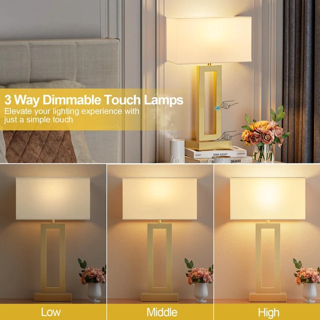 Alt view image 3 of 7 - 22" Tall Touch Lamps for Nightstand with USB C+A, 3 Way Dimmable Gold Lamp 3 Way Dimmable, USB-C & USB-A Ports, White & Gold Finish, Modern Desk Lamp for Living Room, Desk, Bed Side, End Tables
