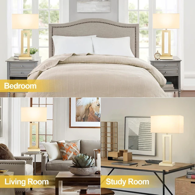 Alt view image 5 of 7 - 22" Tall Touch Lamps for Nightstand with USB C+A, 3 Way Dimmable Gold Lamp 3 Way Dimmable, USB-C & USB-A Ports, White & Gold Finish, Modern Desk Lamp for Living Room, Desk, Bed Side, End Tables