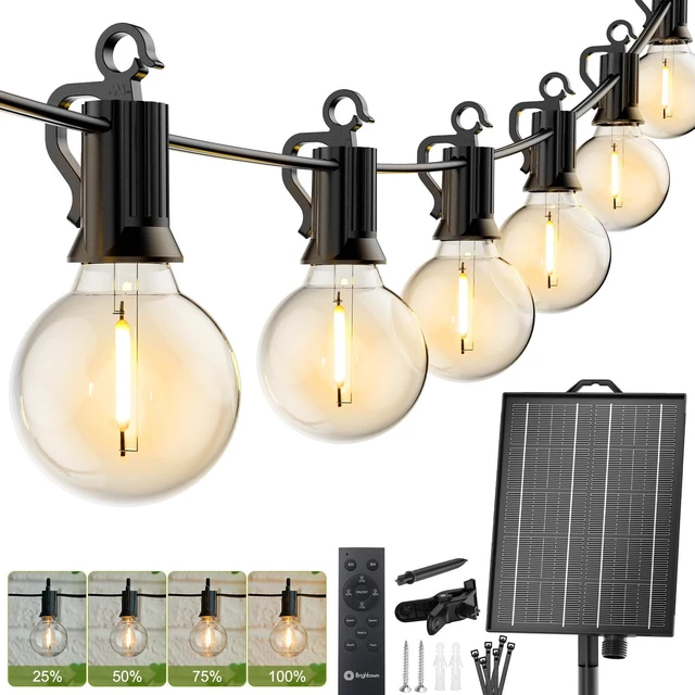 Main image of 106FT Solar String Lights Outdoor, IP65 Waterproof, Remote, Timer Patio Lights with 33 LED Shatterproof Bulbs, 3 Light Modes, Dimmable, Outside Light for Backyard Porch Yard Party Xmas Decor