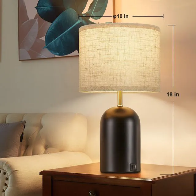 Alt view image 4 of 7 - Touch Control Table Lamps Set of 2, Black Bedside Lamps for Bedroom 18" Modern Dimmable Desk Lamp for Nightstand Living Room Office, with 2 USB Charging Ports, Bulbs Included