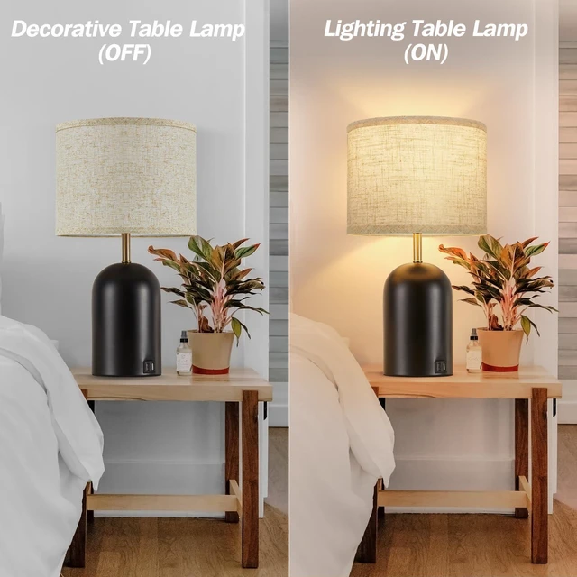 Alt view image 5 of 7 - Touch Control Table Lamps Set of 2, Black Bedside Lamps for Bedroom 18" Modern Dimmable Desk Lamp for Nightstand Living Room Office, with 2 USB Charging Ports, Bulbs Included