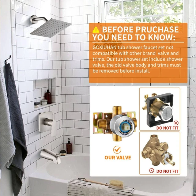 Alt view image 2 of 7 - Tub Shower Faucet Set With Head & Spout Brush Wall Mounted Shower System Valve Include 2 Functions